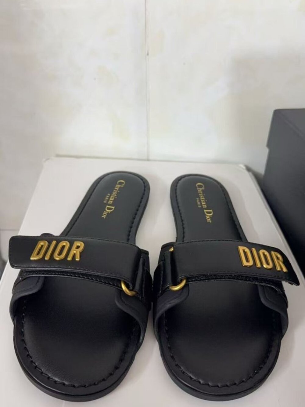 Dior Black Leather Slide Sandal